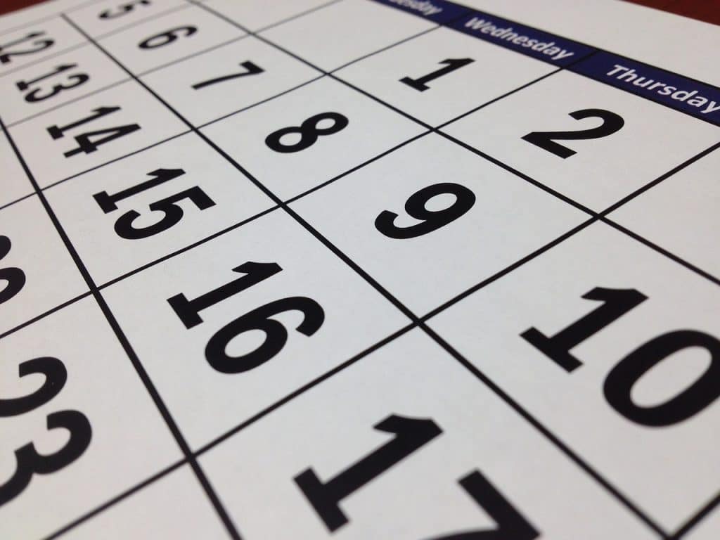 Close up view of a calendar for scheduling mold remediation